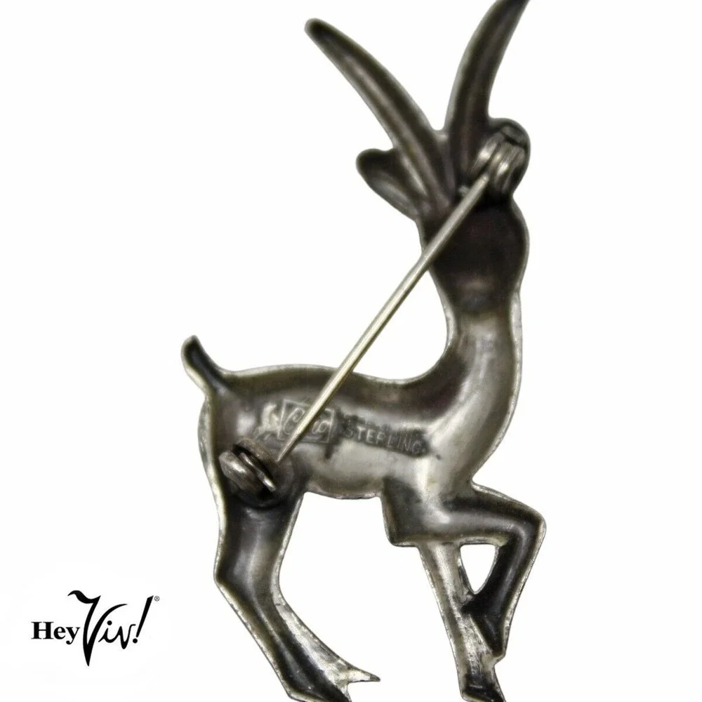 Vintage Signed Coro Pegasus Sterling 925 Antelope Gazelle Pin 2